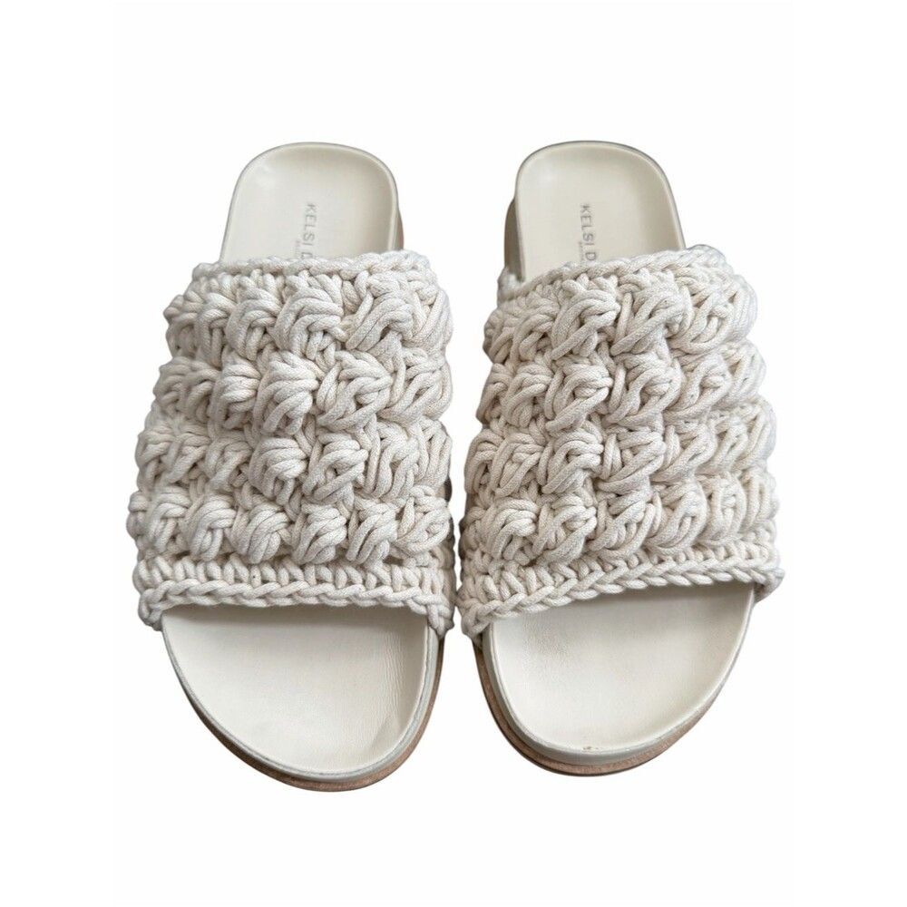 Kelsi Dagger Squish Knotted Platform Slide Sandal size 8 Shell Boho Crochet